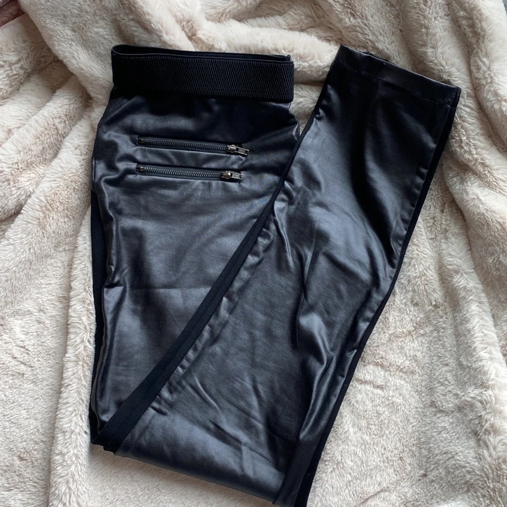 Shinestar Black Leather/ Spandex Leggings w/ Zippers - Picture 3 of 8